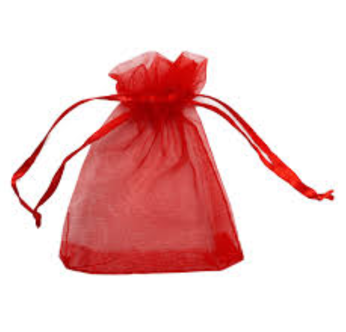 ORGANZA PULL STRING POUCH RED SMALL 12X14CM
